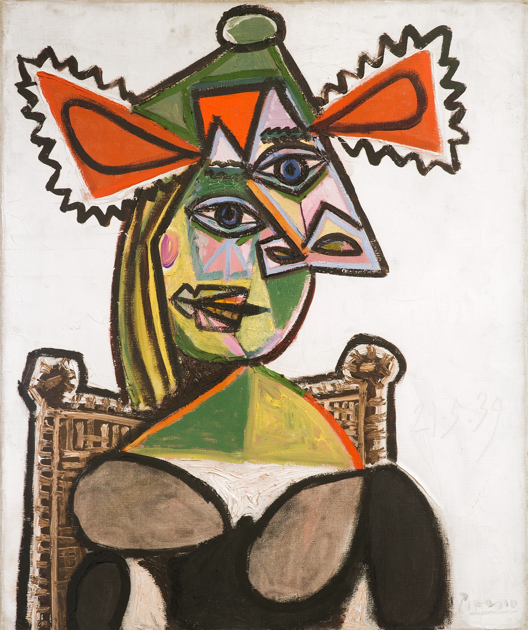 Pablo Picasso, Femme au chapeau dans un fauteuil, 1939, Huile sur toile, 65 x 54 cm, ProLitteris, A. Ricci